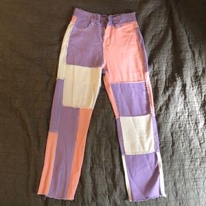 Straight leg patchwork jeans